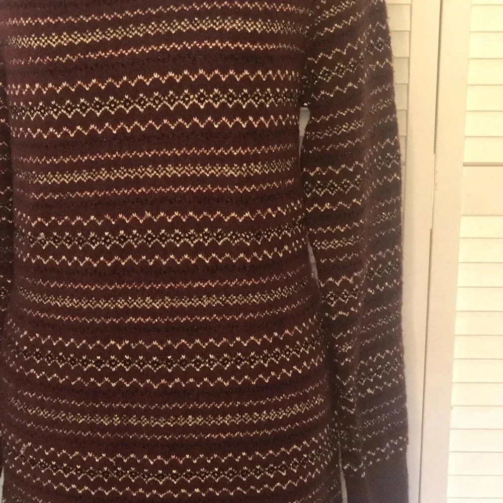 Loft Maroon and Gold stripped Sweater Dress Women’s Petite Large - Picture 2 of 12
